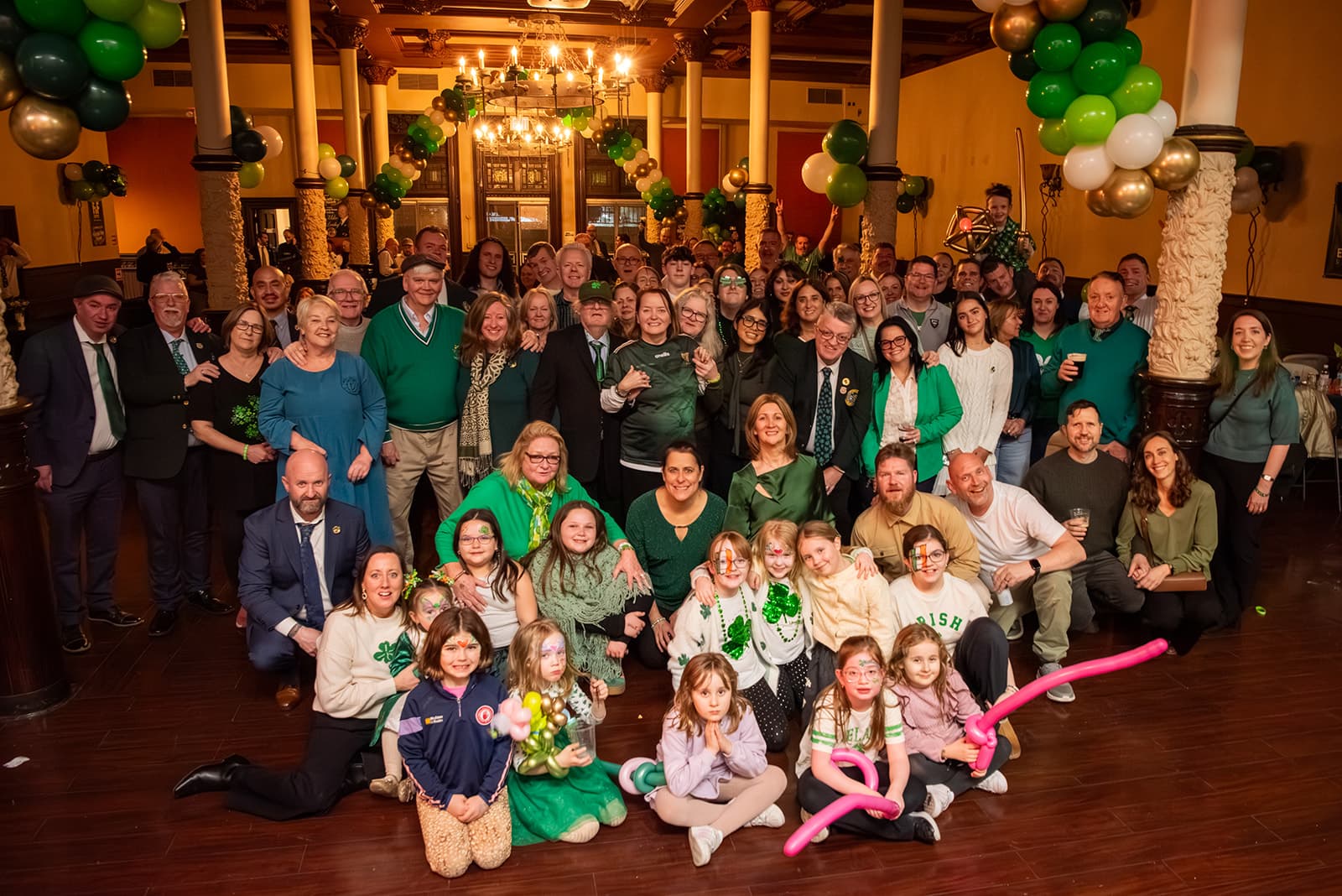 Dance-circle performance before a full crowd during the Guild's 2026 St. Patrick's Day gathering.